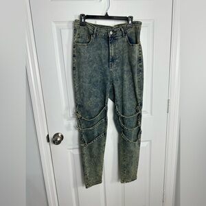 SHEIN Acid Wash Chain Jeans